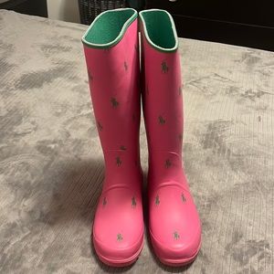 Polo by RalphLauren Pink & Green Rain Boots Size 7- very good condition/ no box